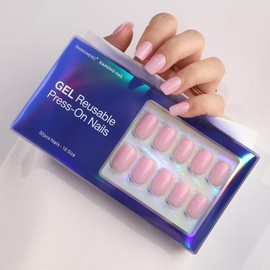 Press on Nails Square - SHANGMENG Soft Gel Press on Nails Short, Light Weight & Natural Fit Glue on Nails for Wedding Birthday Gift, Stick On Nails in 16 Sizes - 32 Fake Nails Kit, Shimmering Pink