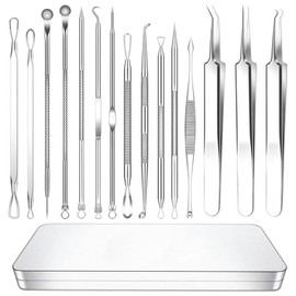 15 PCS Blackhead Remover Tools set,Edible Grade Mental Stainless, Latest Acne Extractor Tool, Professional Stainless Pimple Acne Blemish Removal Tools Set with Portable Metal Case