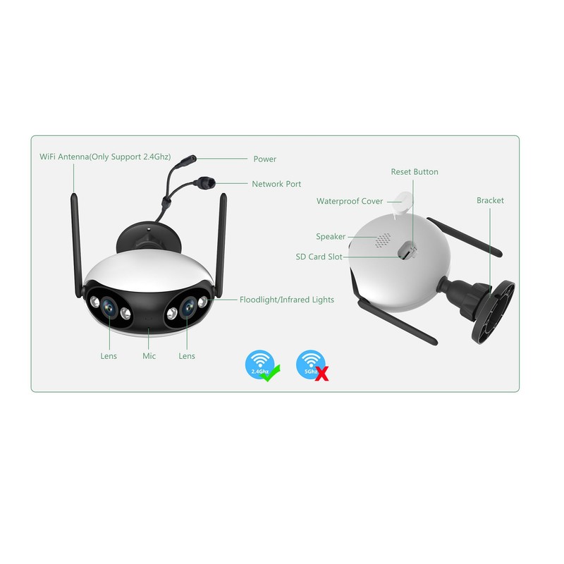 Security Camera Wireless 2K Dual Lens 180 Degree Wide Angle