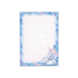 2 Motif Writing Pads Lined Writing Paper for Girls Children School Unicorn Horse Crystal (1 Pad Colourful and 1 Pad for Colouring A5 with 25 Sheets each)