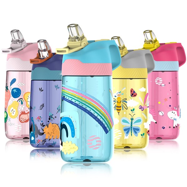 Fjbottle Kids Water Bottle with Straw, BPA Free Leak Proof