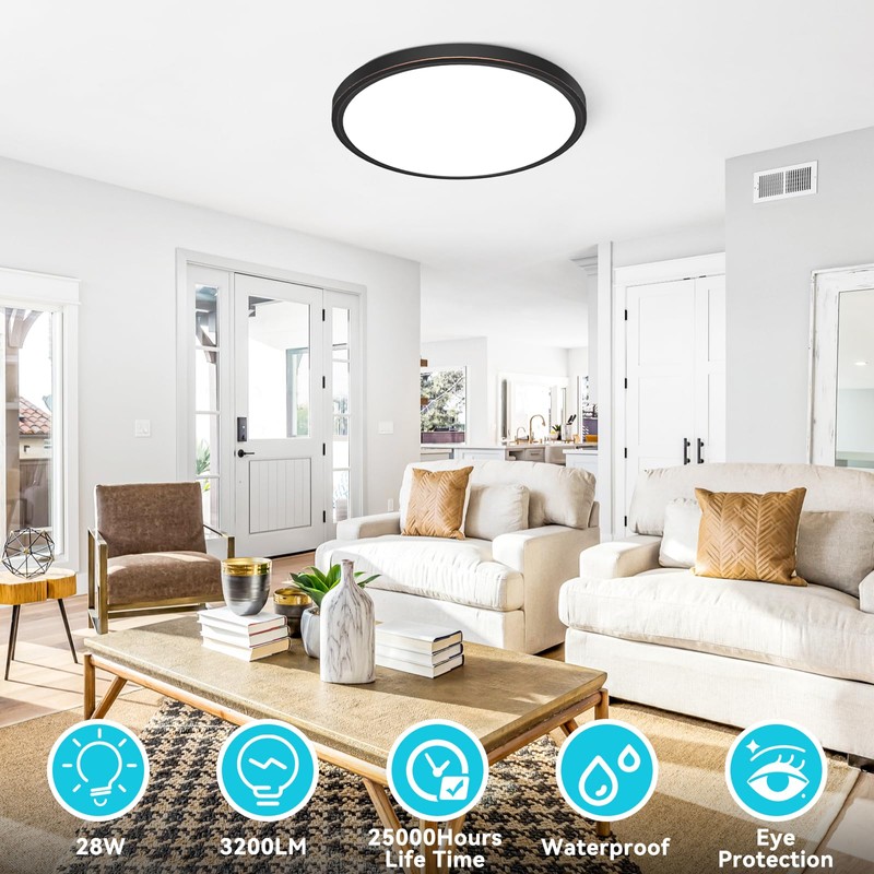 libtit 12 inch Flush Mount Ceiling Light, 3000K 4500K 6000K