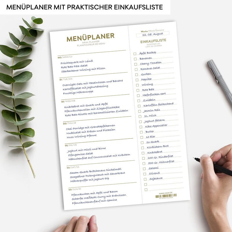 Menu Planner with Grocery List - Meal Planner - Minimalist
