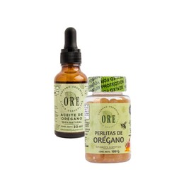 ORE Aceite de Orégano Natural 30ml y Perlitas de Orégano con Miel 100g, Set de 2 Productos