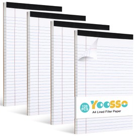 Yoosso Lined Paper A4 Pad, 4 Pack, 30 Sheets Each, College Ruled