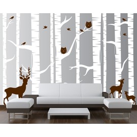 Innovative Stencils Birch Tree Wall Decal Forest with Owls and Deer Vinyl Sticker Removable (10 Trees) #1323 (108" (9ft) Tall, Custom - Contact us)