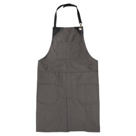 sourcing map No-Tie Twill Apron 84x66cm Split-Leg Leather Reinforcement Adjustable Chef Apron with 6 Pockets for Men and Women, Grey