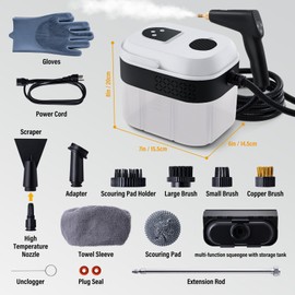 Lamberia Steam Cleaner with 16pcs Accessories, 2500W 1700ml 1.8 Quarts Tank, 6-Level Adjustable Portable Handheld Pressurized Steamer, 15s Heat-Up Steam Cleaner for Home, Car, Kitchen(White, US Plug)