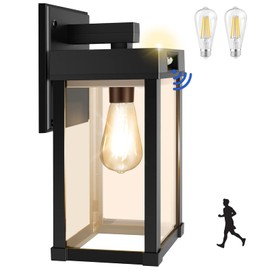 AEQ Solar Wall Lights Outdoor, Solar Wall Sconce with 3 Lighting Modes & Motion Sensor, Waterproof Porch Light with Clear Panel for Garage Porch Yard Front Door 5.8 x 5.8 x 13.58 in