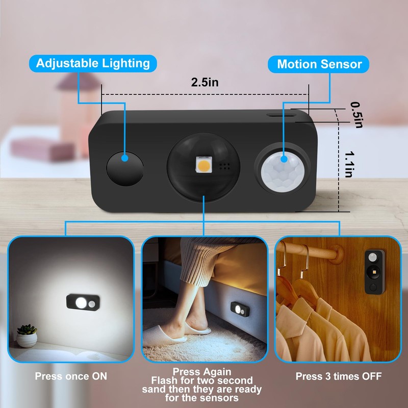 NIEGNOWOO LED Motion Sensor Puck Lights, Rechargeable Cabinet Lights, Stick