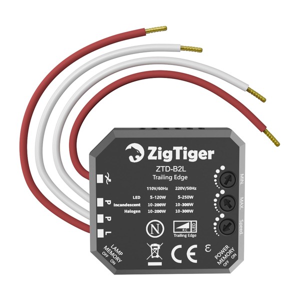 Zigtiger LED Dimmer Switch, Flush-Mounted Dimmer Switch without N Connection,