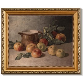 uniro Vintage Gold Framed Wall Art for Home Decor, Farmhouse Wall Decor Apple Still Life Canvas Artwork, Antique Fruit Wall Art Picture, Rustic Kitchen Art Prints Aesthetic Picture for Kitchen, Dining Desktop Decor- 8x10Inch