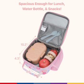 Bagseri Kids Lunch Bag for Girls - Insulated Kids Lunch Box for Daycare and School Reusable Meal Snack Bag with Water Bottle Holder, Easy-Clean Water-Resistant Fabric, Pink Floral