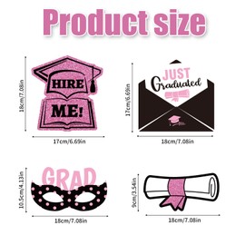 Gosknor 40 Pcs Graduation Photo Booth Props, Pink and Black Bachelor's Hat Trophy Flowers Picture Grad Props for Class of 2025 Graduation Party Photography Supplies