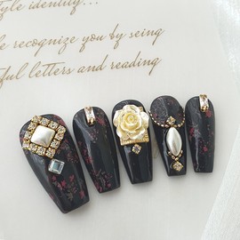 Vintage Flower Handmade Nail Tips - Long Oval / 빈티지 플라워 수제네일팁 - 롱오벌