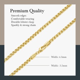 MONA MILANI 14K Gold Chain for Women Mens Necklace Chains 14K Gold Necklaces for Men Womens Necklaces 3.5mm Box Chain Necklace for Women Jewelry for Womens 16-30 in(18in)