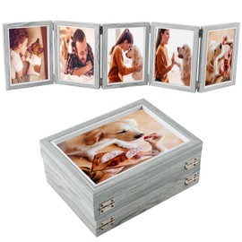 5 Folding 5" x 7" Hinged Picture Frame, Natural Wood Made, Foldable Photo Frame with High Definition Acrylic, Rustic Desk Family Picture Collage for Thanksgiving Christmas Valentine's Day (Gray blue)