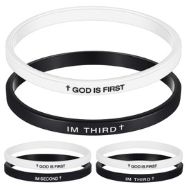 Landical 2 Pcs Rubber Christian Bracelets Silicone God Is First Bracelet Inspirational Bible Verses Silicone Wristbands for Women Men Faith Gifts Religious Gifts(Im Third)