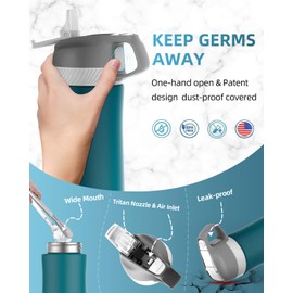 FEIJIAN Insulated Water Bottle,20oz Stainless Steel Double Wall Vacuum Bottles with Straw Lid, Leak-Proof BPA-Free Thermos for Hot & Gold Drinks Flask, School Sports Travel Camping (Green)