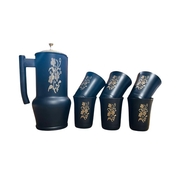 2L Stainless Steel Pitcher With Floral Design Eith 6 Glass