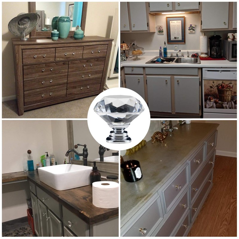 YourGift 6 Pack Drawer Knobs Diamond Shaped Crystal Glass 30mm