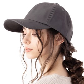 Loo&c Women's Cap, Large Size, Deep, Faux Leather Cap, UV Protection, Standard Cap, BIG Size, Unisex, CAP, Street Mode, Adjustable Size, charcoal gray