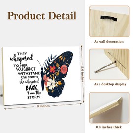 CIAEXRN Inspirational Wood Sign, I Am The Storm Floral Butterfly Wall Art, Women Power Desk Decor For Home Office Bedroom Table Decor, Cheer Up Gifts For Women Friend -25
