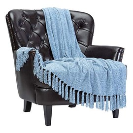 Chanasya Premium Chenille Fringe Throw Blanket - Velvet Soft Throw Blanket with Shimmer and Tassels - 50" x 65” - Cerulean