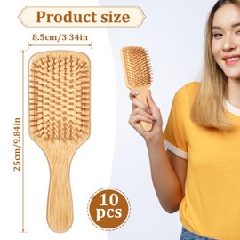simarro 10 Pcs Wooden Bamboo Hair Brush, Bulk Anti Static Wooden Paddle Brush Scalp Massage Bamboo Bristles Styling Curly Long Hair Growth for Women Men