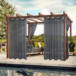 BONZER Outdoor Sheer Curtains for Patio Waterproof - 2 Panels Grommet Indoor Voile Curtains for Living Room, Bedroom, Porch, Pergola, Cabana, 54 x 120 inch, Grey