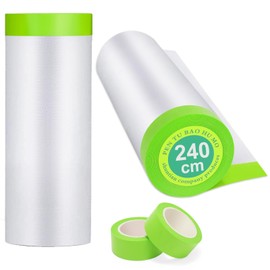 YANZENGCQ Pre-Taped Masking Film for Painting - 95" x 50' Painters Plastic Sheeting with Automotive Paint Tape and Drape for Covering Cars, Walls, Windows and Furniture Protection (2 Rolls)