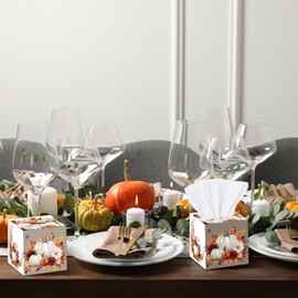 Fourluoo 12 Pack Fall Pumpkin Facial Tissues Cube Boxes 600 Sheets 3 Ply Autumn Small Square Face Tissues Bulk for Thanksgiving Day Car Bedroom Party Supplies