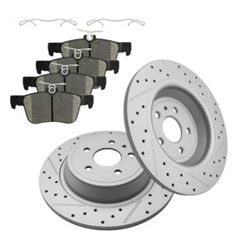 Fraxle Rear Drilled & Slotted Disc Brake Rotors and Ceramic Brake Pads kit for 2017-2019 Ford Escape, 2013-2015 Fusion, Lincoln MKZ MKC