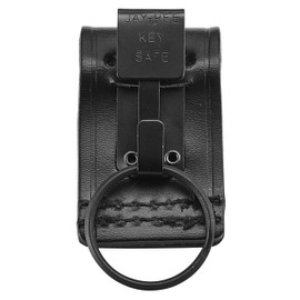 JAY-PEE Metal Key Ring Holder on Leather Belt Loop Mount Slide-On fits up to 2.25” wide Duty Belts with 1 Detachable Key Ring Safety Hook Black Keychain Holder Clip