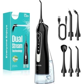COSLUS Trragba Electric Wireless Oral Irrigator C20(F5020E): 300 ml Water Tank Test Winner 2026 IPX7 Waterproof for Oral Health Enthusiasts Daily Deep Cleaning 5 Multifunctional Jet Tips