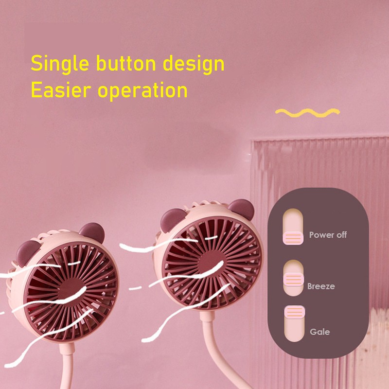 Portable Neck Fan Dual Head Bendable Wearable USB Rechargeable Hand