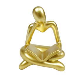 Gold Decor Thinker Statue Reading Women Figurine Abstract Art Sculpture Home Decor Modern Gold Decor Accents Golden Thinker Figurines for Living Room Shelves Bookshelf Office Shelf Desktop Decor