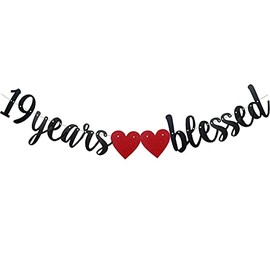 19 Years Blessed Banner,Pre-Strung, Black Paper Glitter Party Decorations For 19TH Wedding Anniversary 19 Years Old 19TH Birthday Party Supplies Letters Black ZHAOFEIHN