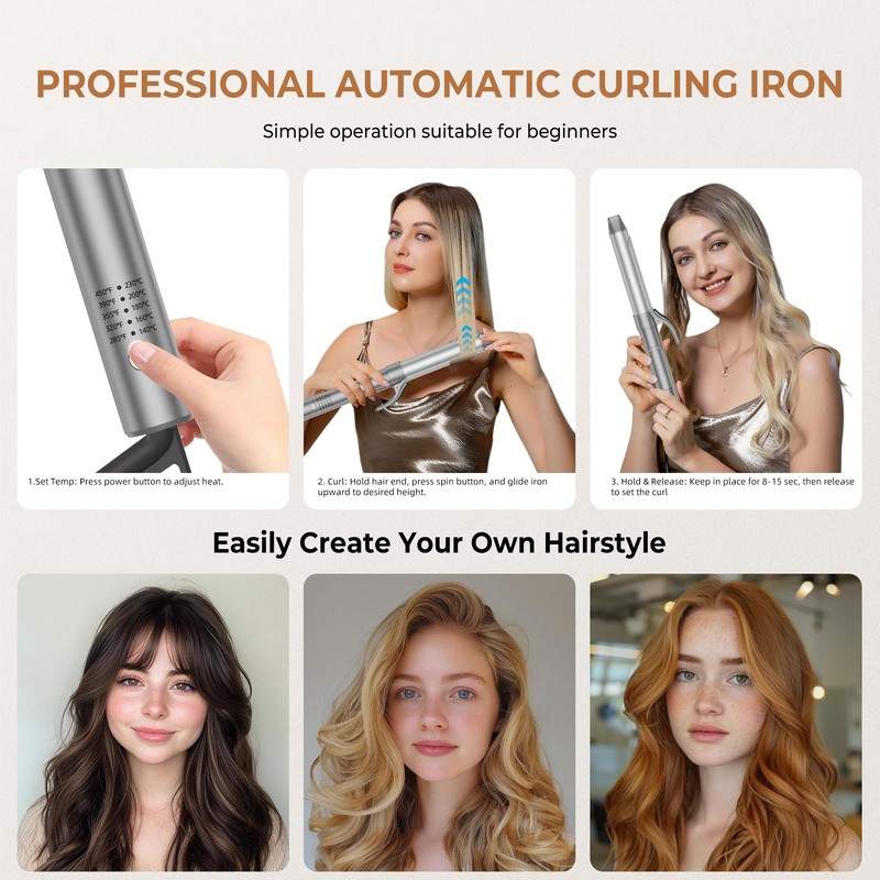 Rotating Curling Iron Automatic - 1.25 Inch Self-Curling Hair Curler