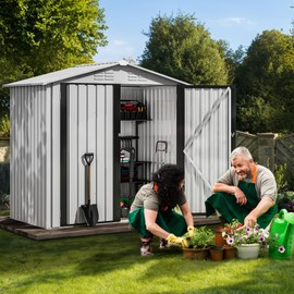 DWVO 5.6' x 3.2' Outdoor Storage Shed, Large Metal Tool Sheds, Heavy Duty Storage House with Lockable Doors & Air Vent for Backyard Patio Lawn to Store Bikes, Tools, Lawnmowers,White