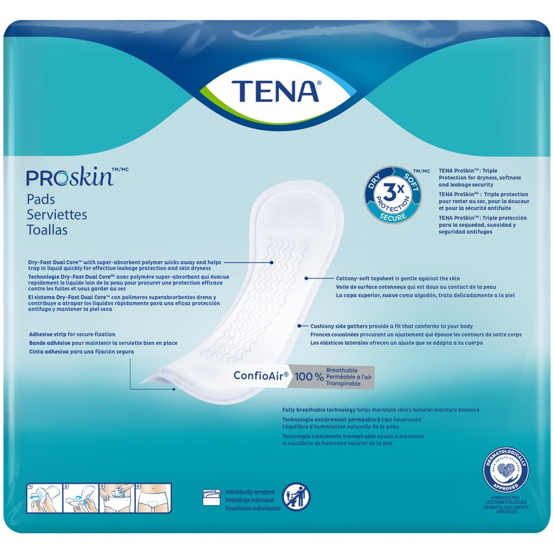 TENA ProSkin Moderate Long Absorbent Pads for Women, Long Length,