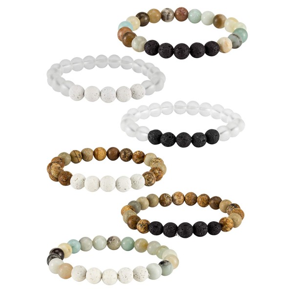 6 Pack Lava Stone Bead Bracelet,Natural Stones Stretch Bracelets - Aromatherapy Essential Oil Diffuser Healing Crystal Bracelets for Women Girls (8mm)