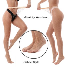 VEBZIN 2 Style Mesh Nude Fishnet Stockings Tights High Waist Pantyhose Fishnets Tights for Women
