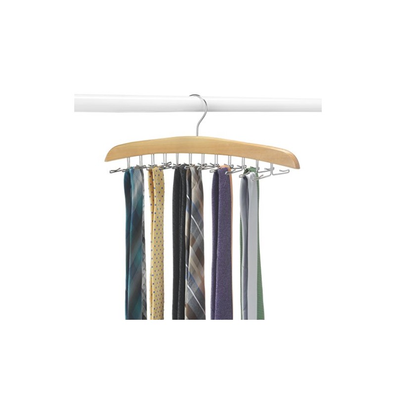 Whitmor Wooden Tie Rack Hanger for Closet, Necktie Holder Organizer