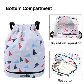 Risefit Waterproof Drawstring Backpack, Swimming Travelling Shopping Gym Bag Nylon Sports Backpack for Men Women Girls Boys (Triangle)