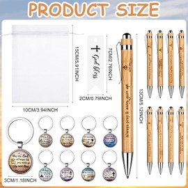 64Pcs/16 Set Christian Gift Set Bulk Bible Verse Inspirational Bamboo Pens Religious Keychain Organza Bags with Religious Cards Religious Gift for Office School Church Supplies