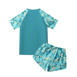 Boys' Rash Guard Set Two Piece Swimsuits Kids Short Sleeve Swimwear Swim Trunks with Compression Liner UPF 50+ (5-16T) Green