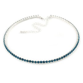 Avalaya Thin Teal Blue Crystal Choker Necklace/Silver Tone/ 36cm L/ 10cm Ext