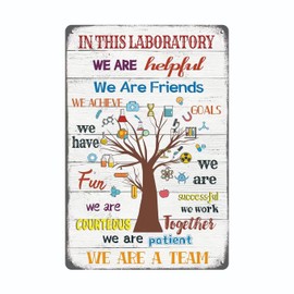 Laboratory Sign Tin Metal Decor - In This Laboratory We Are Patient Team Decor - Science Gifts Library Scientists Decor Sign for School Classroom Lab Week Decorations 8x12 IN