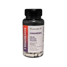 Pharmadan, 3 Magnesios Blend Premium, 60 cápsulas, Citrato, Glicinato y Treonato de Magnesio, 590 g c/u
